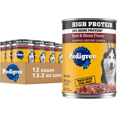 Pedigree Pedigree High Protein Adult Canned Soft Wet Dog Food, Chopped Beef & Bison Flavor, 13.2-oz can, case of 12