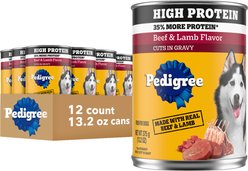 Pedigree High Protein Beef & Lamb Flavor in Gravy Canned Wet Dog Food, 13.2-oz can, case of 12