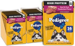 Pedigree High Protein Beef & Pork Tenderloin Flavor Cuts in Gravy Adult Dog Wet Food Pouches, 3.5-oz pouches, 16 count