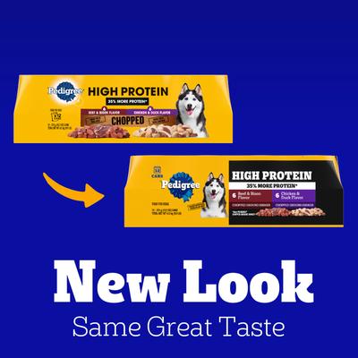 Show full view: Pedigree High Protein Chicken & Duck Flavor + Chopped Beef & Bison Flavor & Chopped Chicken & Duck Flavor Canned Soft Wet Dog Food Variety Pack slide 3 of 9