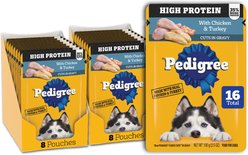 Pedigree High Protein Chicken & Turkey Cuts in Gravy Adult Dog Wet Food, 3.5-oz pouches, 16 count