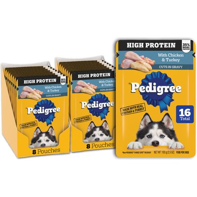 Pedigree Pedigree High Protein Chicken & Turkey Cuts in Gravy Adult Wet Dog Food, 3.5-oz pouches, 16 count