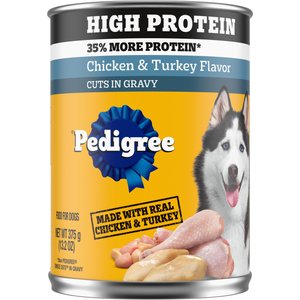 Pedigree High Protein Chicken & Turkey Flavor in Gravy Canned Wet Dog Food, 13.2-oz can, case of 12