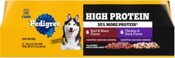 Pedigree High Protein Chopped Beef & Bison Flavor & Chopped Chicken & Duck Flavor Adult Canned Soft Wet Dog Food Variety Pack, 13.2-oz can, case of 12