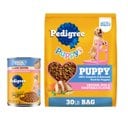 Pedigree Puppy Growth & Protection Chicken & Vegetable Flavor Dry Food + Chopped Ground Dinner with Chicken & Beef Puppy Canned Wet Dog Food
