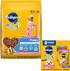 Pedigree Puppy Growth & Protection Chicken & Vegetable Flavor Dry Food + Puppy Variety Pack Morsels in Sauce with Beef & Chicken Wet Dog Food Pouches