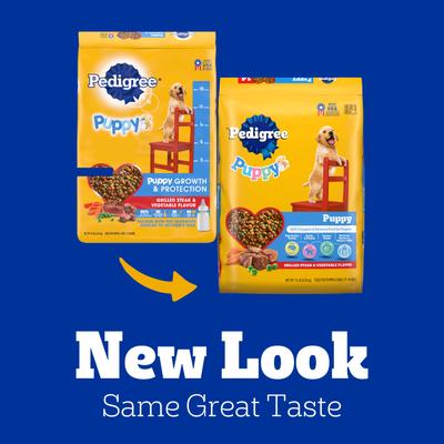 Show full view: Pedigree Puppy Growth & Protection Grilled Steak & Vegetable Flavor Dry Dog Food, 14-lb bag slide 4 of 11