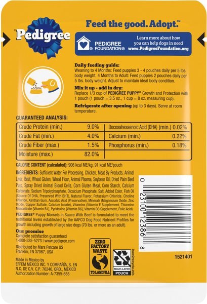 Pedigree Puppy Morsels in Sauce with Beef Wet Dog Food, 3.5-oz pouch, pack of 16