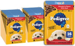Pedigree Puppy Morsels in Sauce with Beef Wet Dog Food, 3.5-oz pouch, pack of 16 slide 1 of 9