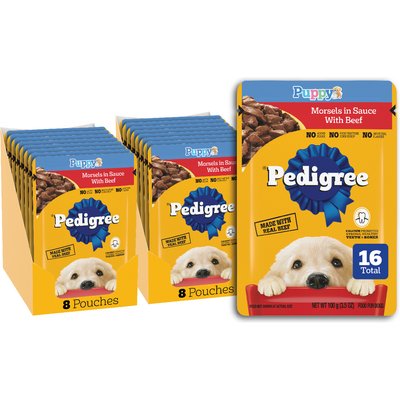 Pedigree Pedigree Puppy Morsels in Sauce with Beef Wet Dog Food, 3.5-oz pouch, pack of 16