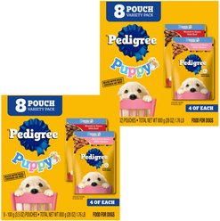 Pedigree Puppy Variety Pack Morsels in Sauce with Beef & Chicken Wet Dog Food Pouches, 3.5-oz pouch, pack of 16 