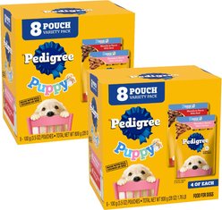 Pedigree Puppy Variety Pack Morsels in Sauce with Beef & Chicken Wet Dog Food Pouches, 3.5-oz, pack of 8 slide 1 of 9