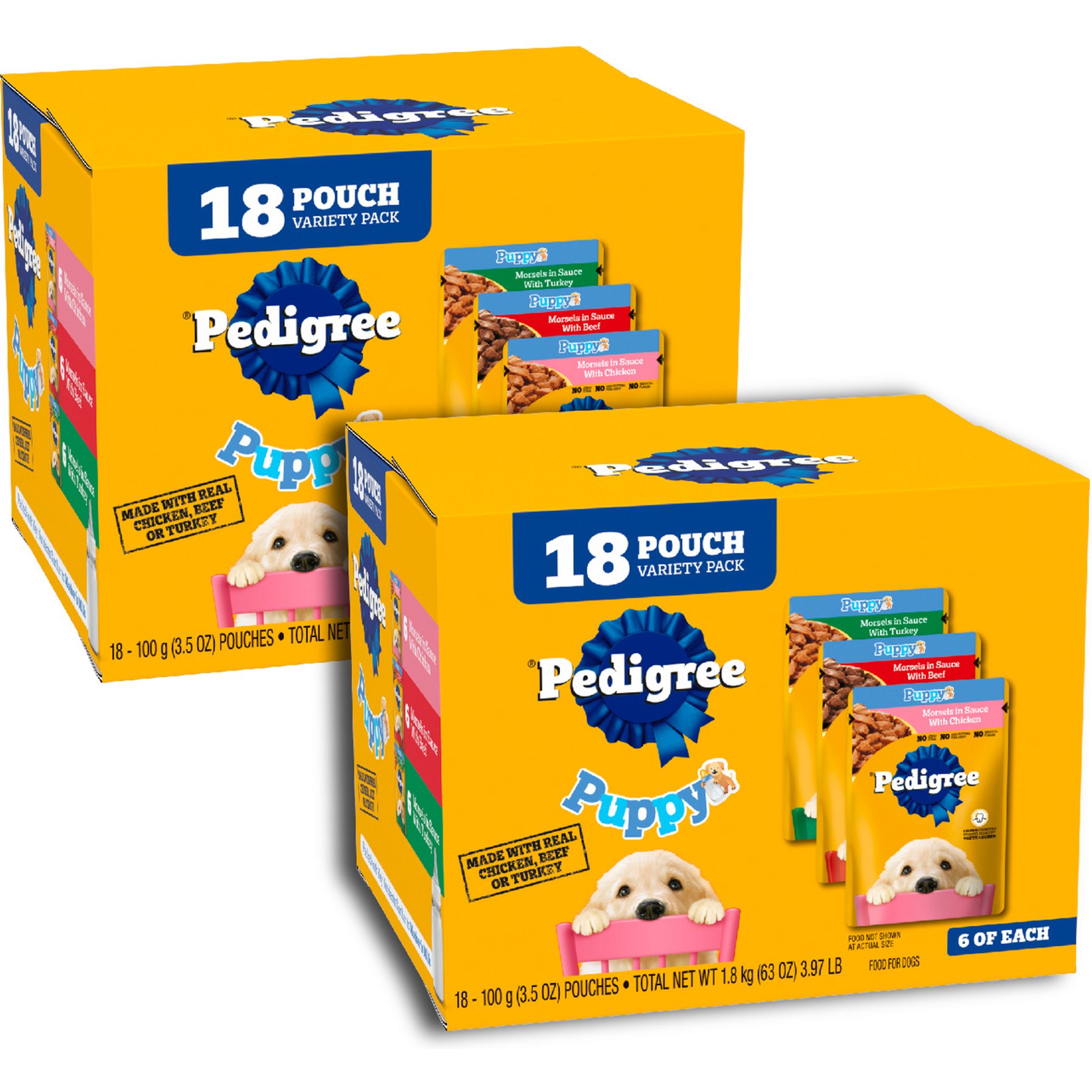 Pedigree Puppy Variety Pack Wet Dog Food, 3.5-oz pouch, pack of 36