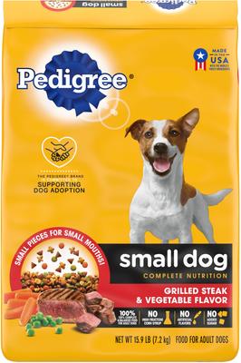 Show full view: Pedigree Small Dog Complete Nutrition Grilled Steak & Vegetable Flavor Dry Food + Cesar Classic Loaf in Sauce Beef Recipe, Filet Mignon, Grilled Chicken, & Porterhouse Steak Flavors Variety Pack Dog Food slide 2 of 9