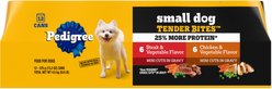 Pedigree Tender Bites in Gravy Chicken & Vegetable Flavor & Steak & Vegetable Flavor Variety Pack Canned Wet Dog Food, 13.2-oz can, case of 12