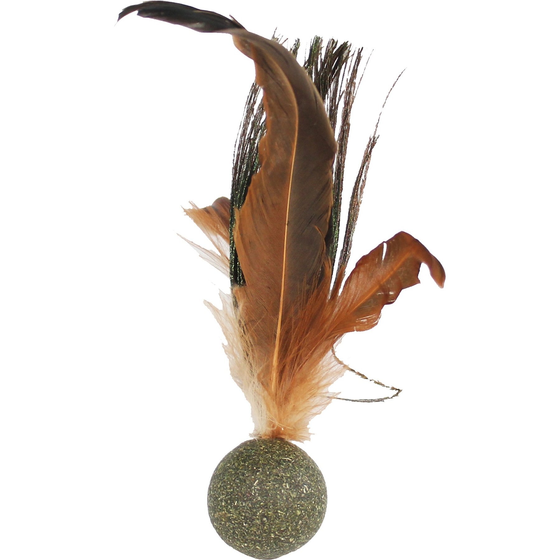 Penn-Plax Cat Life Compressed Birdie with Peacock Feathers Cat Toy with Catnip, Brown