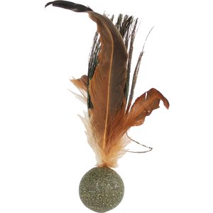 Penn-Plax Cat Life Compressed Birdie with Peacock Feathers Cat Toy with Catnip, Brown