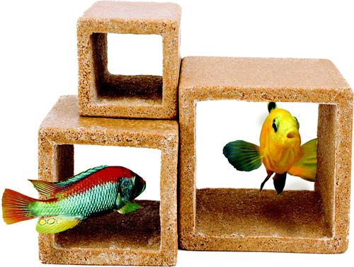 Show full view: Penn-Plax Deco-Replicas Hide-Away Cubes Fish Ornament, Brown slide 2 of 4