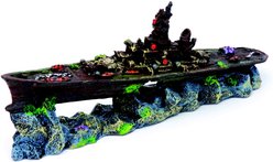 Penn-Plax Deco-Replicas Sunken Battleship Fish Ornament, Small, Grey