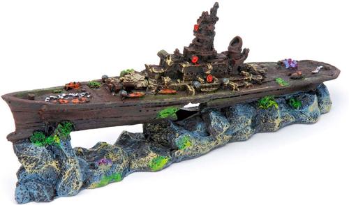 Show full view: Penn-Plax Deco-Replicas Sunken Battleship Fish Ornament, Small, Grey slide 4 of 9