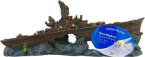 Show full view: Penn-Plax Deco-Replicas Sunken Battleship Fish Ornament, Small, Grey slide 7 of 9