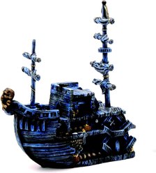 Penn-Plax Pirate Treasure Ship Bow Fish Ornament, Medium, Grey
