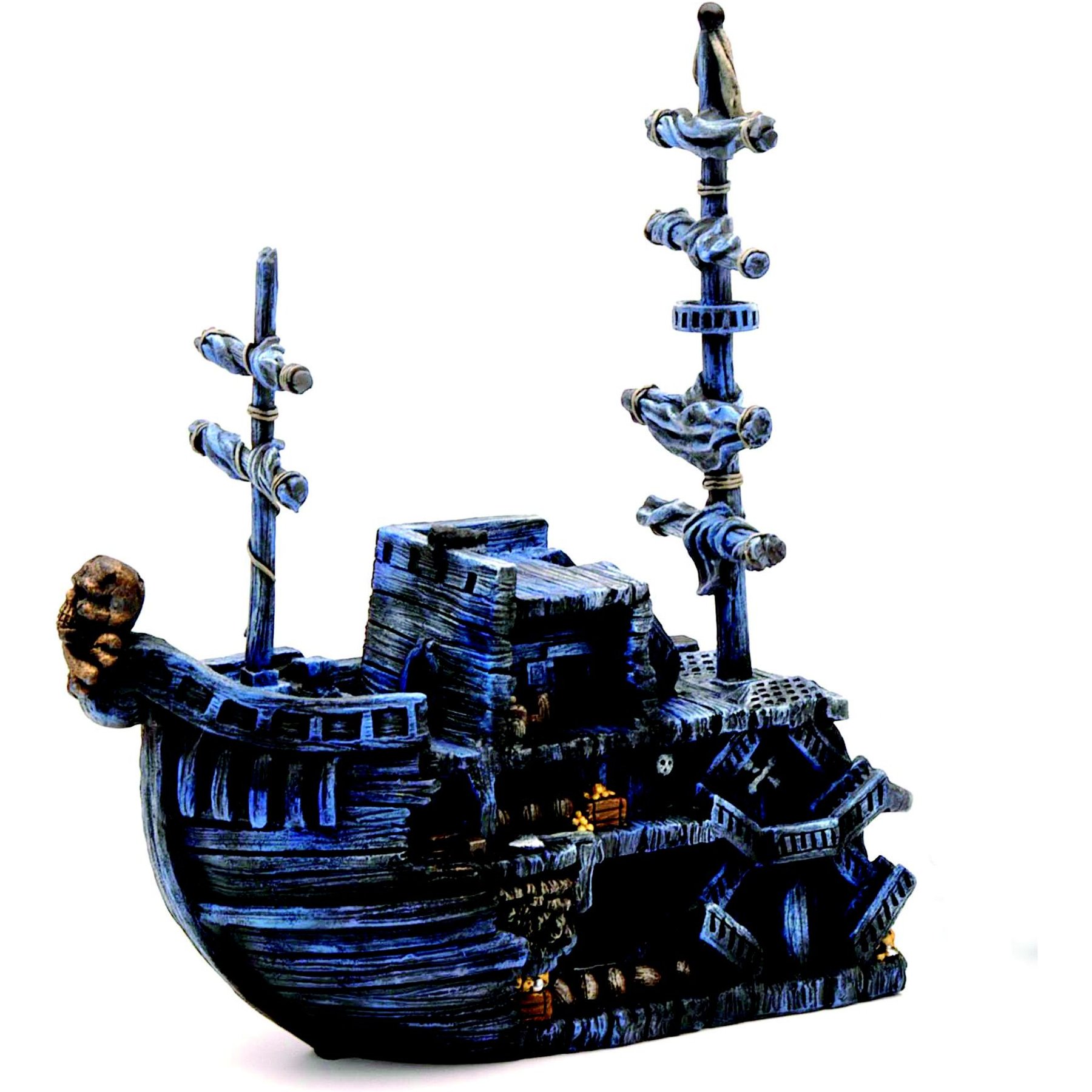 Penn-Plax Pirate Treasure Ship Bow Fish Ornament, Medium, Grey