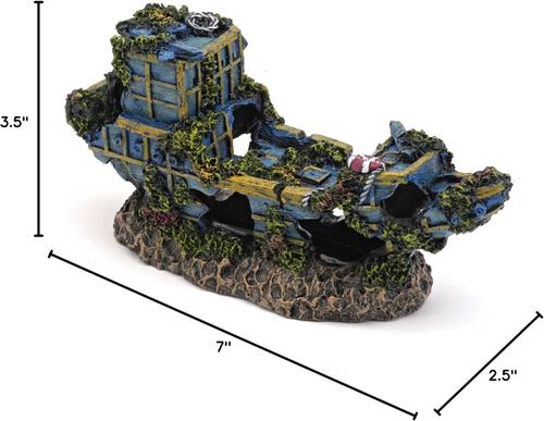 Show full view: Penn-Plax Pirate Treasure Ship Fish Ornament, Small, Multicolor slide 4 of 10