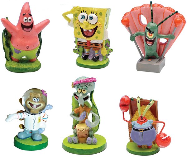 Penn-Plax SpongeBob Mini Resin Gift Aquarium Ornament, 6 count