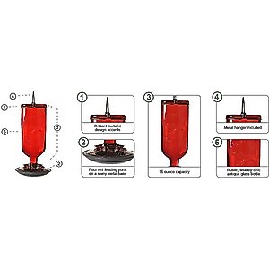 Perky-Pet Antique Bottle Hummingbird Feeder, Red