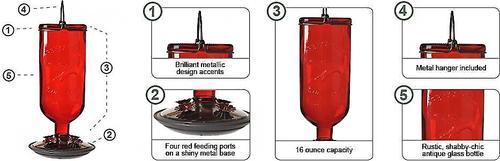 Show full view: Perky-Pet Antique Bottle Hummingbird Feeder, Red slide 8 of 10