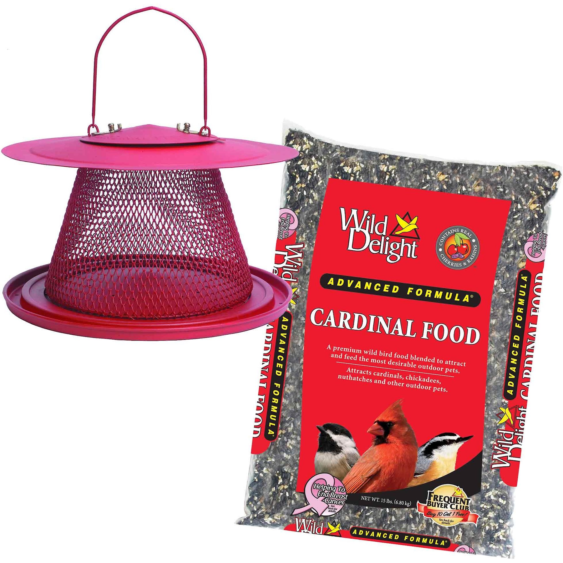 Perky-Pet Cardinal Wild Bird Feeder, Red & Wild Delight Cardinal Wild Bird Food, 15-lb