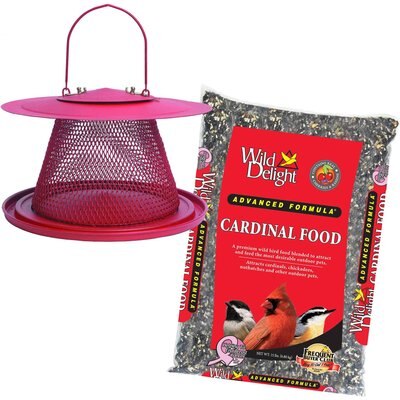 Perky-Pet Perky-Pet Cardinal Wild Bird Feeder, Red & Wild Delight Cardinal Wild Bird Food, 15-lb