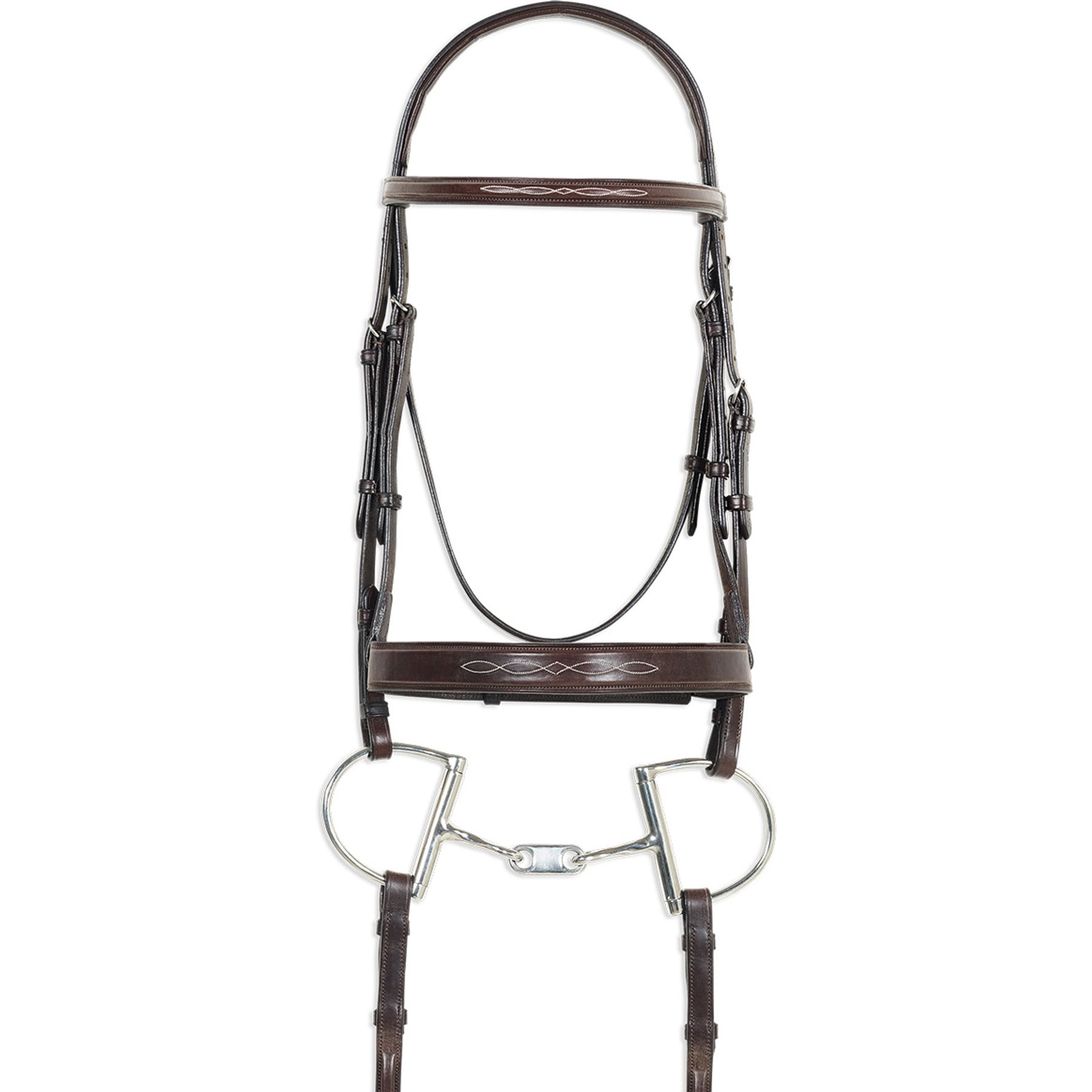 Pessoa Pro Fancy Stitched Wide Nose Horse Bridle Snaffle, Dark Brown, Pony