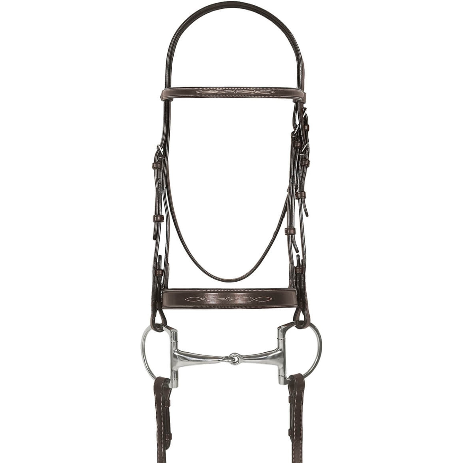 Pessoa Rodrigo Fancy Wide Show Raised Laced Reins Bridle Snaffle, Dark Brown, Cob