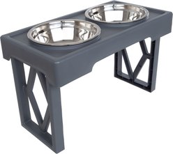 Pet Adobe 2 Pet Bowls with Adjustable Stand Dog & Cat Bowls, Gray