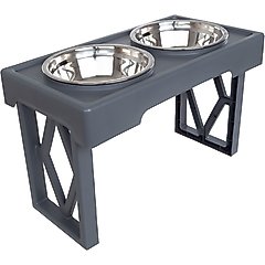 Pet Adobe 2 Pet Bowls with Adjustable Stand Dog & Cat Bowls, Gray