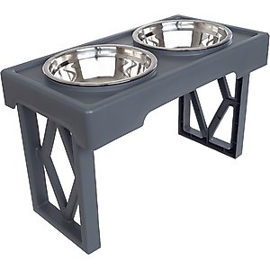Pet Adobe 2 Pet Bowls with Adjustable Stand Dog & Cat Bowls, Gray