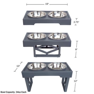 Show full view: Pet Adobe 2 Pet Bowls with Adjustable Stand Dog & Cat Bowls, Gray slide 5 of 6