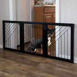 Pet Adobe 3-Panel Foldable Free Standing Wood Dog & Cat Gate, 23.6-in, Black