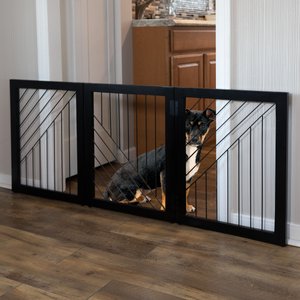 Pet Adobe 3-Panel Foldable Free Standing Wood Dog & Cat Gate, 23.6-in, Black