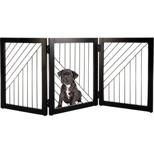 Pet Adobe 3-Panel Foldable Free Standing Wood Dog & Cat Gate, 23.6-in, Black