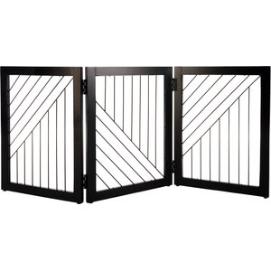 Pet Adobe 3-Panel Foldable Free Standing Wood Dog & Cat Gate, 23.6-in, Black