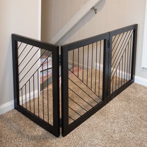 Pet Adobe 3-Panel Foldable Free Standing Wood Dog & Cat Gate, 23.6-in, Black