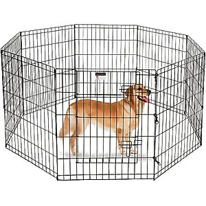 Pet Adobe 8-Panel Folding Metal Dog & Cat Playpen & Door, Black, Large