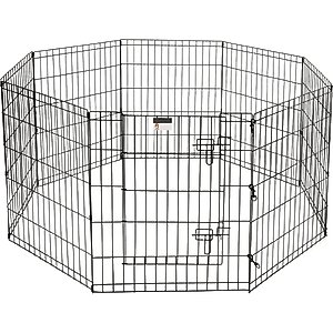 Pet Adobe 8-Panel Folding Metal Dog & Cat Playpen & Door, Black, Large
