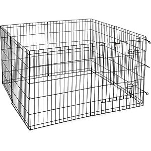 Pet Adobe 8-Panel Folding Metal Dog & Cat Playpen & Door, Black, Large
