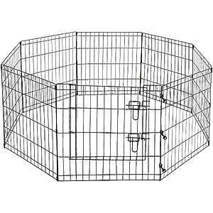 Pet Adobe 8-Panel Folding Metal Dog & Cat Playpen & Door, Black Satin, Small