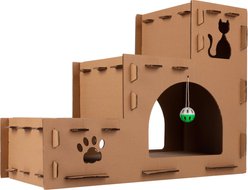 Pet Adobe Cardboard Indoor Cat House with Scratching Pads, Brown, 23.75 x 11.5 x 18-in