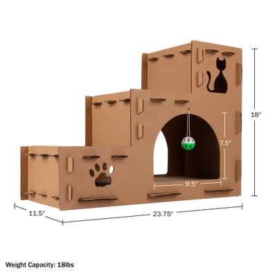 Show full view: Pet Adobe Cardboard Indoor Cat House with Scratching Pads, Brown, 23.75 x 11.5 x 18-in slide 8 of 9